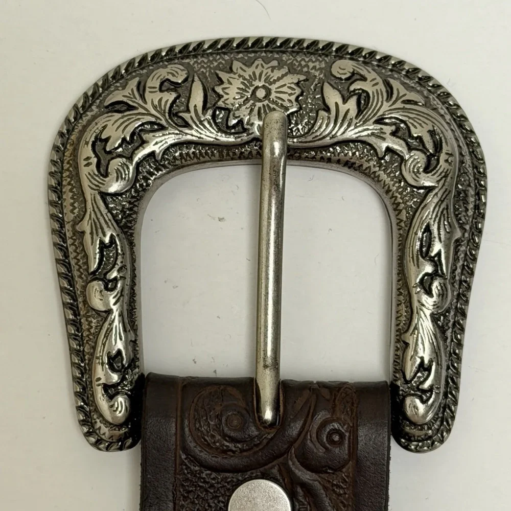 Lucky Brand Men's Size 36 100% Leather Belt Brown Embossed Floral Western NWT